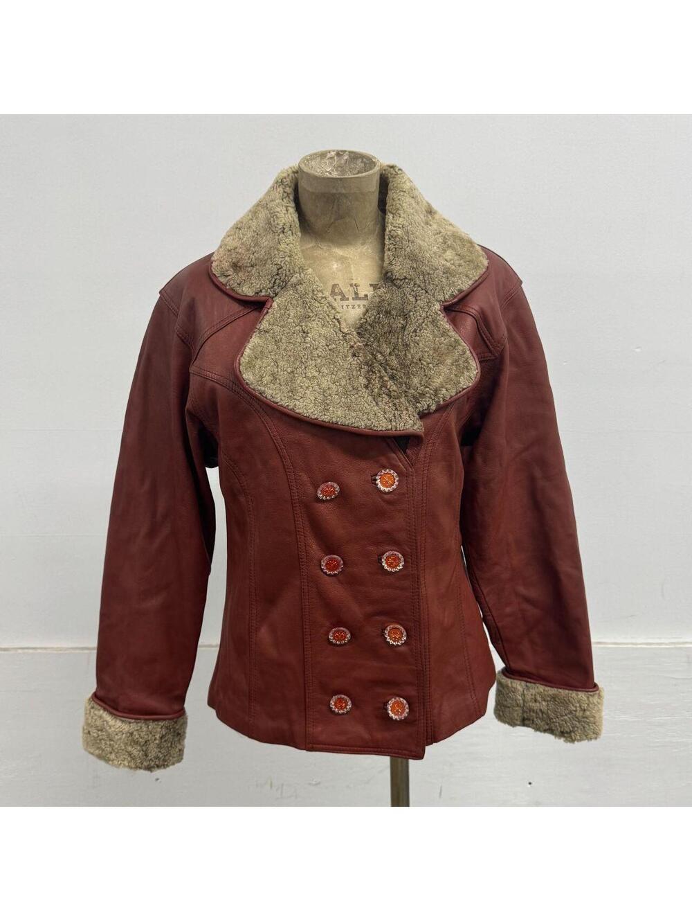 Vintage Red Shearling 70s Style Leather Jacket
